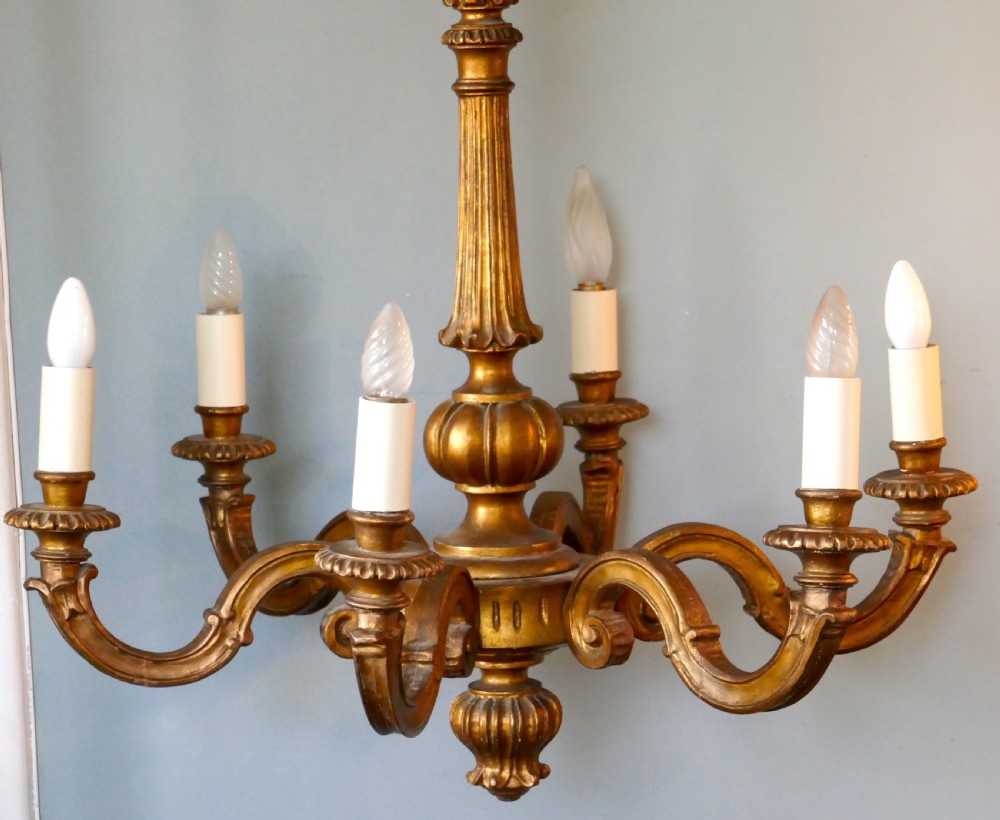 A Large  French Gilt-wood 6 Branch Rococo Chandelier  View III