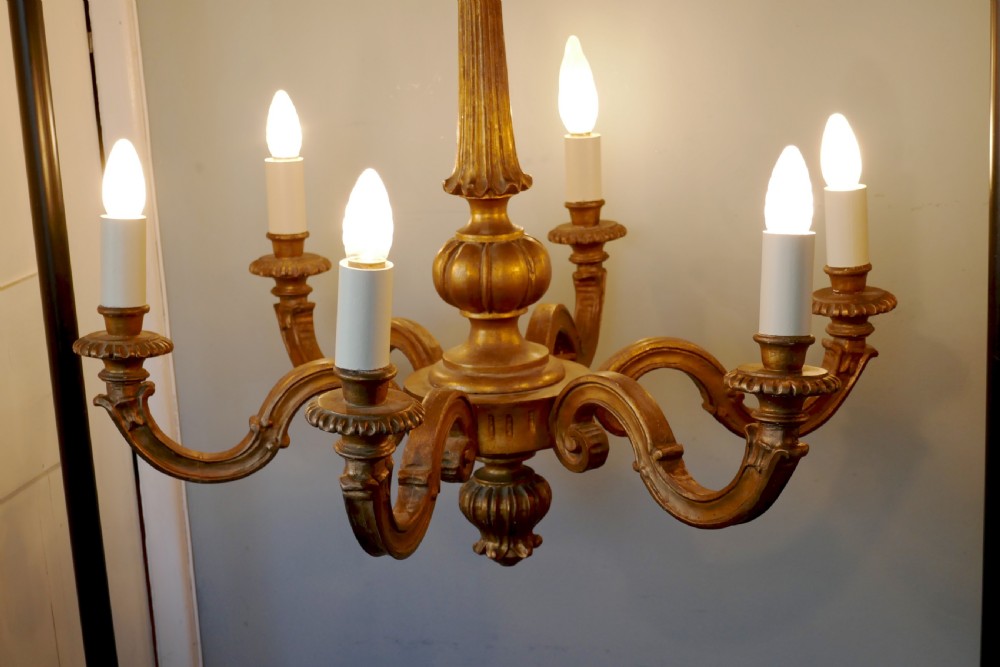 A Large  French Gilt-wood 6 Branch Rococo Chandelier  View V