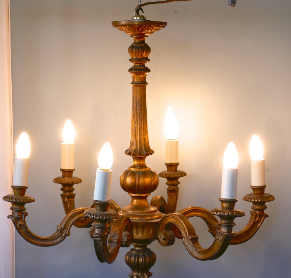 A Large  French Gilt-wood 6 Branch Rococo Chandelier  View IX
