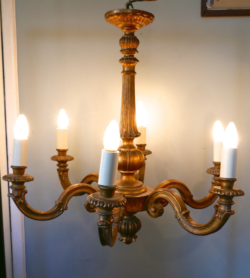 A Large  French Gilt-wood 6 Branch Rococo Chandelier  View X
