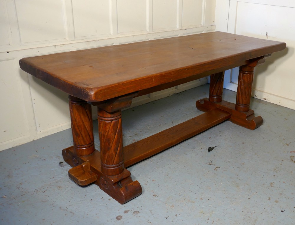Large French Arts and Crafts Golden Oak Refectory Table   View III
