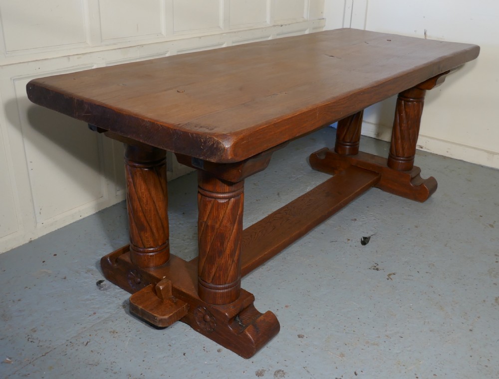 Large French Arts and Crafts Golden Oak Refectory Table   View V