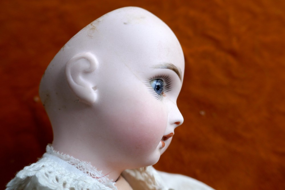 19th Century Character Doll with Wig and Clothes  View II