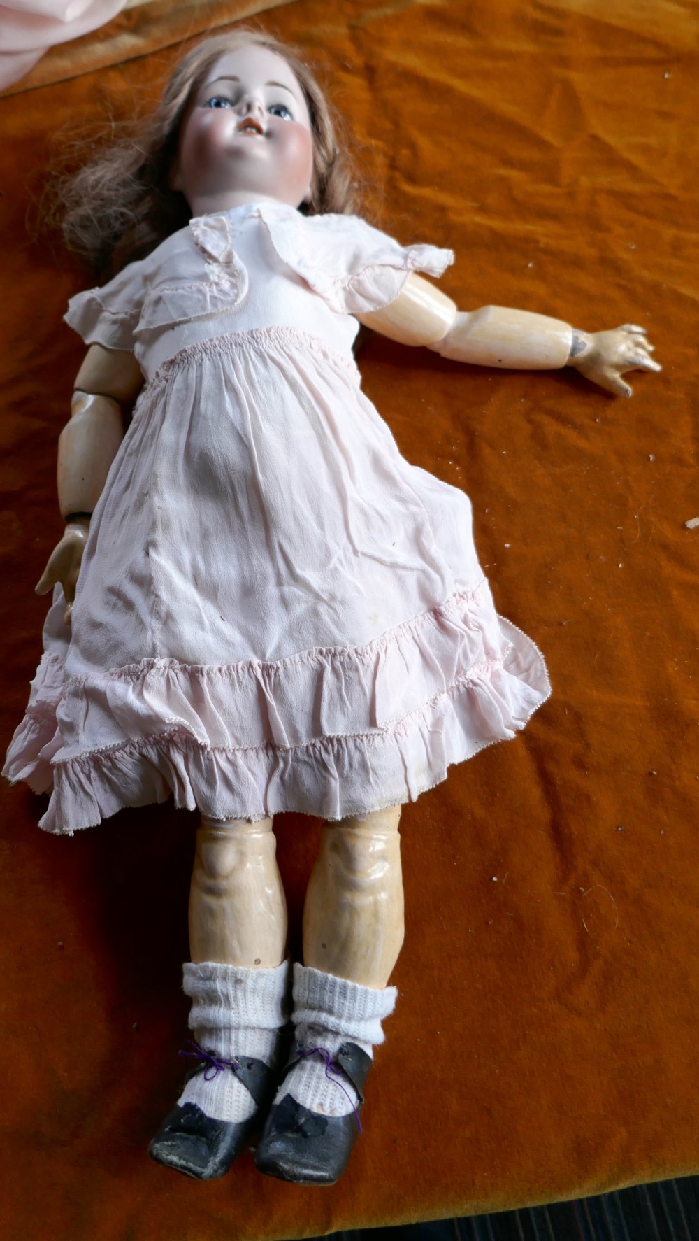 19th Century Character Doll with Wig and Clothes 