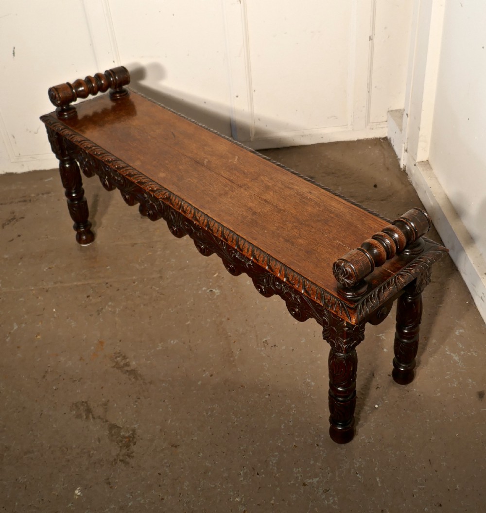 19th Century Carved Gothic Oak Window Seat or Hall bench View III
