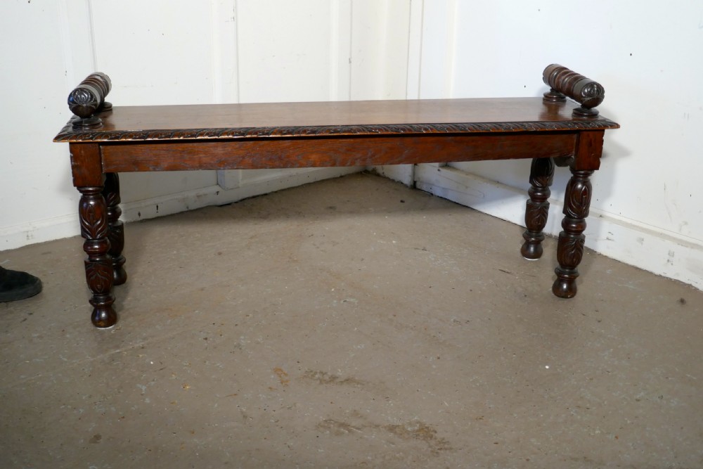 19th Century Carved Gothic Oak Window Seat or Hall bench View IV