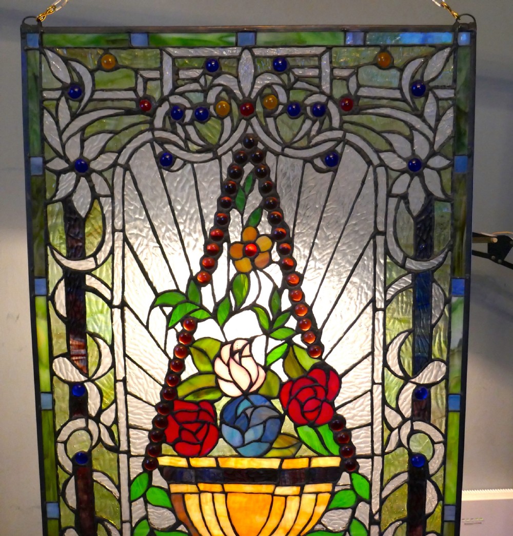 Large Art Nouveau Stained Glass Panel for a Window or Door View IV
