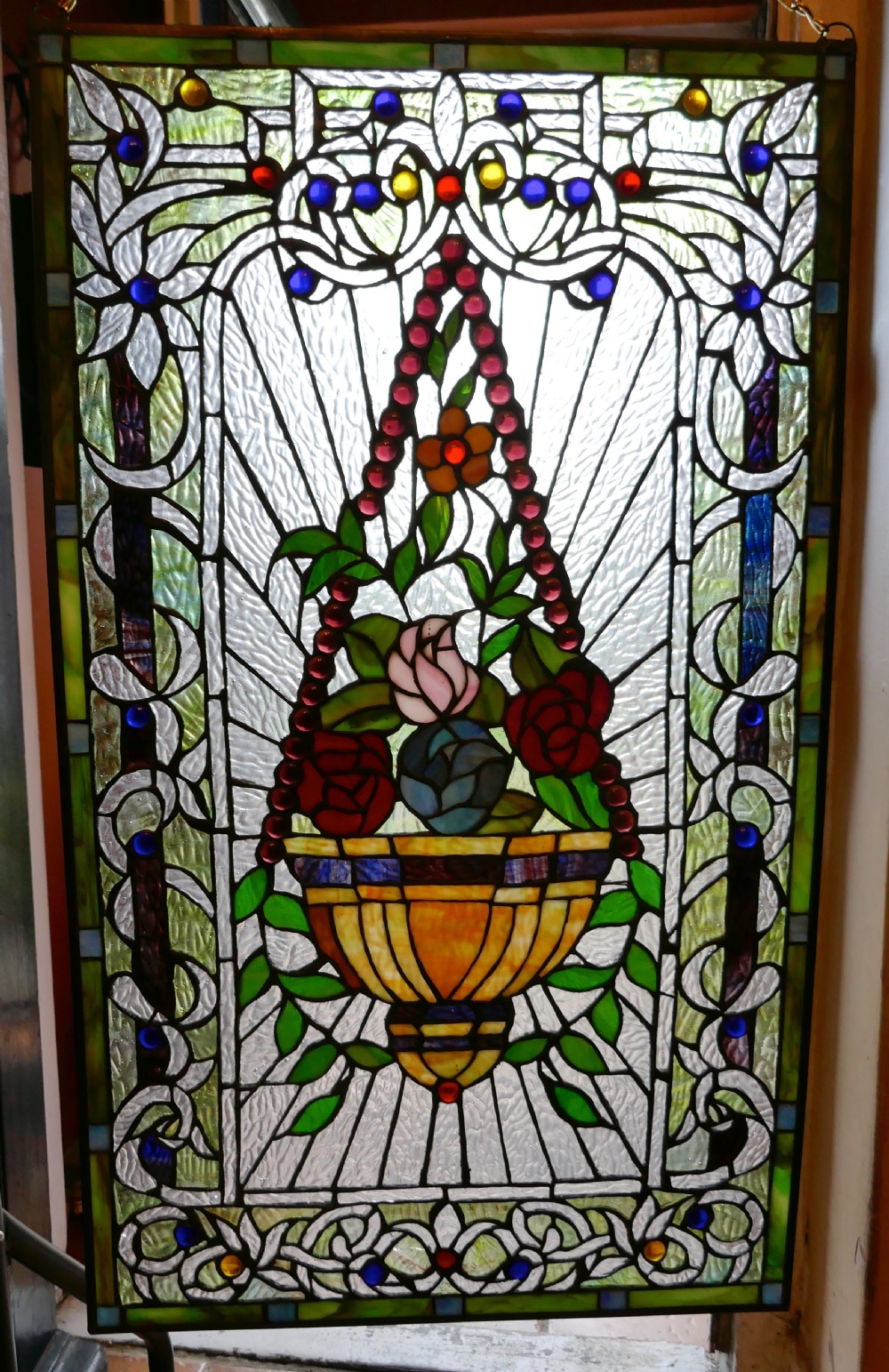 Large Art Nouveau Stained Glass Panel for a Window or Door View XI