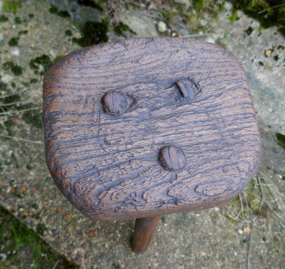Very Rustic 18th Century Elm Dairy Stool or Milk Maid’s Stool View IV