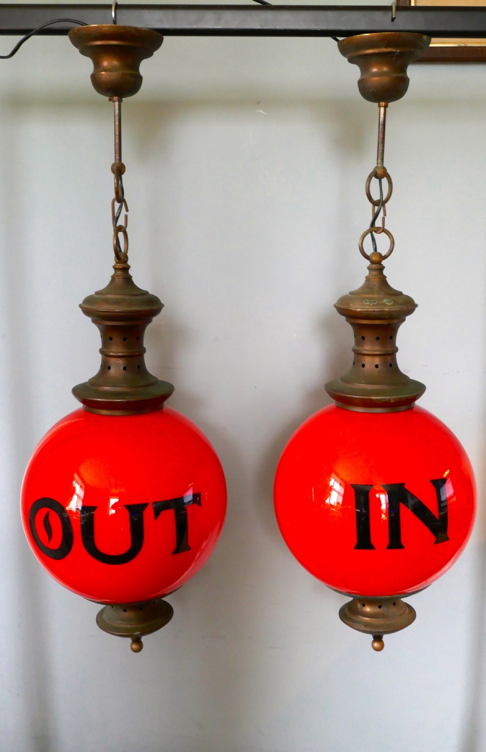 Rare Pair Art Deco Porch Lamps Entrance and Exit Globe Lamps