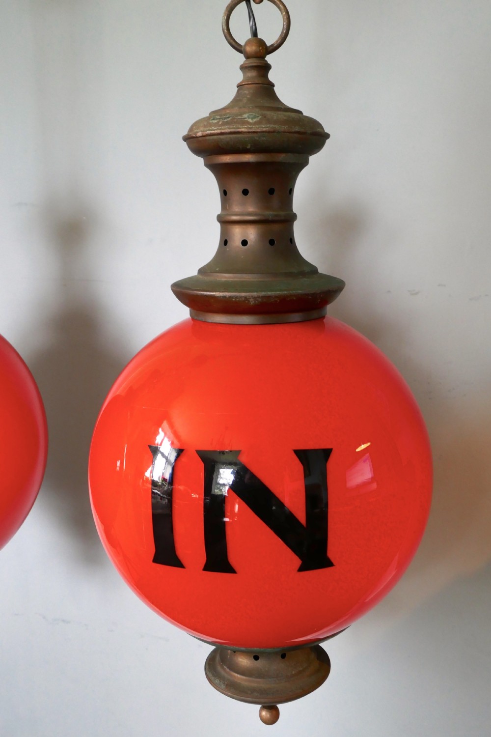 Rare Pair Art Deco Porch Lamps Entrance and Exit Globe Lamps View II