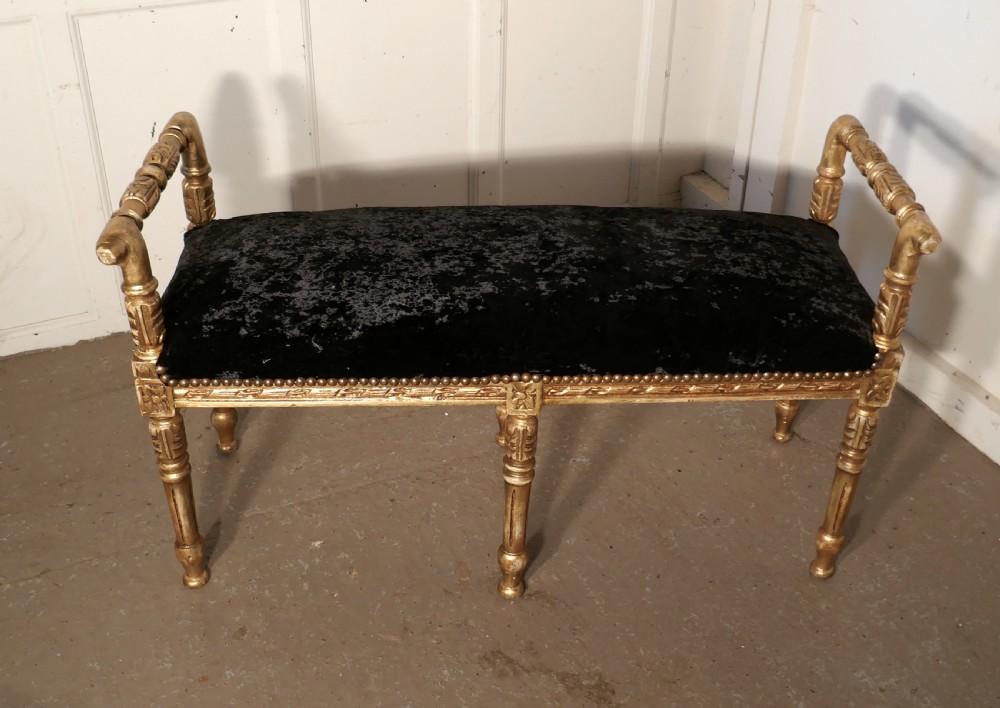 A French Empire Style Gilt Boudoir Window Seat, Velvet Upholstery View II