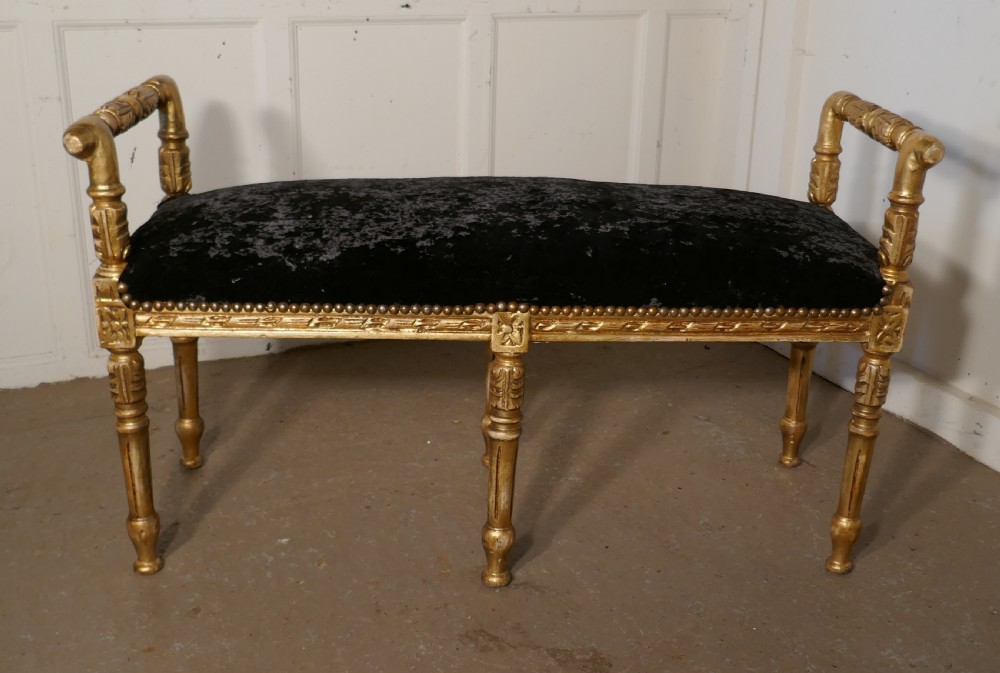 A French Empire Style Gilt Boudoir Window Seat, Velvet Upholstery View III