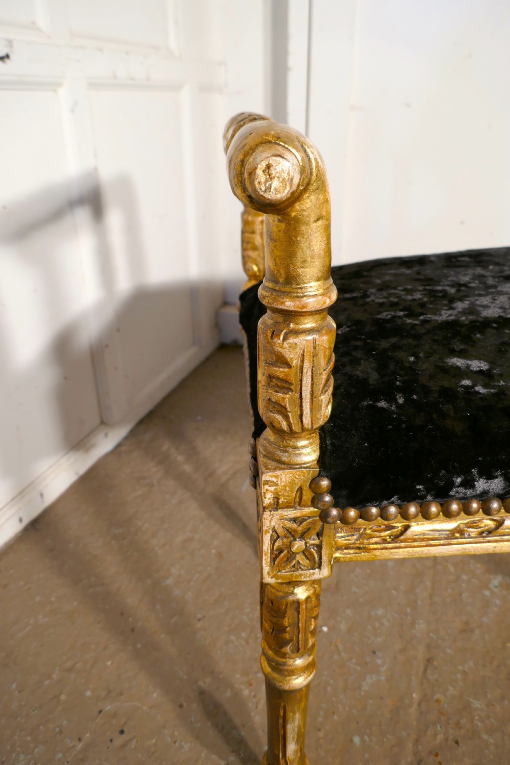 A French Empire Style Gilt Boudoir Window Seat, Velvet Upholstery View IV