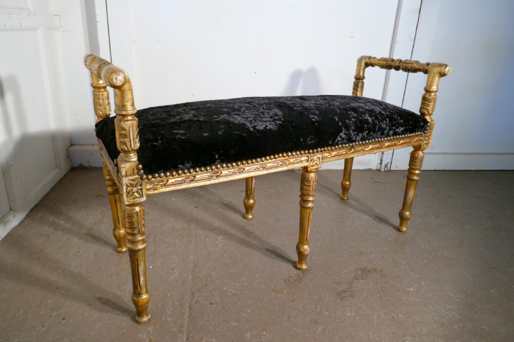 A French Empire Style Gilt Boudoir Window Seat, Velvet Upholstery View V