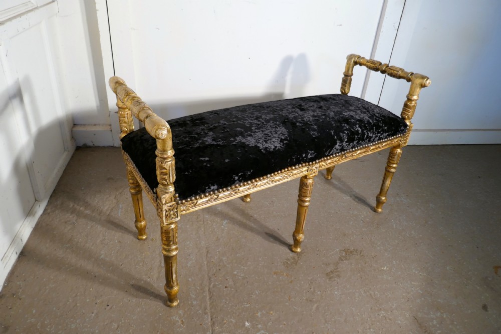 A French Empire Style Gilt Boudoir Window Seat, Velvet Upholstery View VI