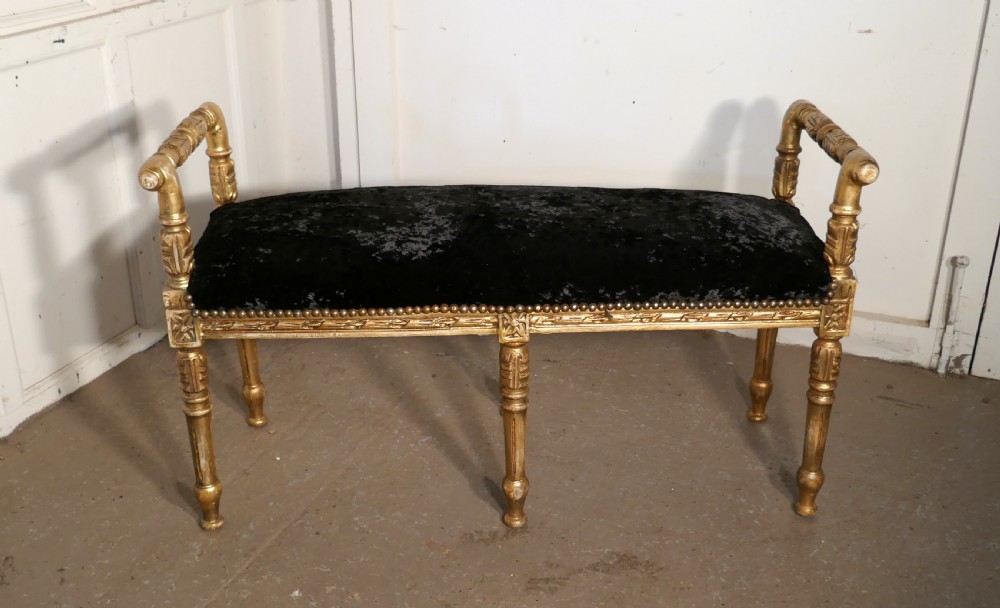 A French Empire Style Gilt Boudoir Window Seat, Velvet Upholstery View VII