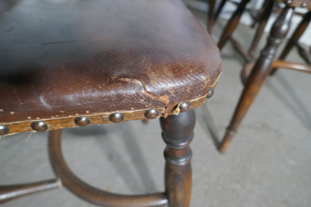Set of 6 Arts and Crafts Gothic Heraldic Lion Back Windsor Chairs View V