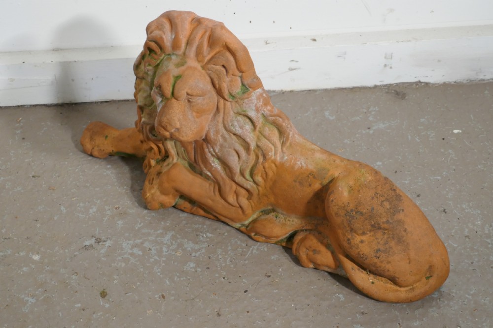  Weathered Flat Back Terracotta Lion Garden Ornament  View II