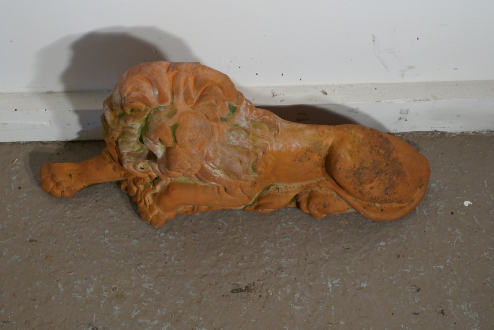  Weathered Flat Back Terracotta Lion Garden Ornament  View III