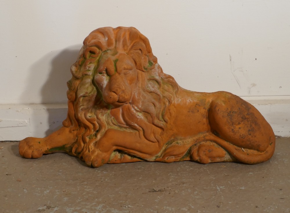  Weathered Flat Back Terracotta Lion Garden Ornament  View V