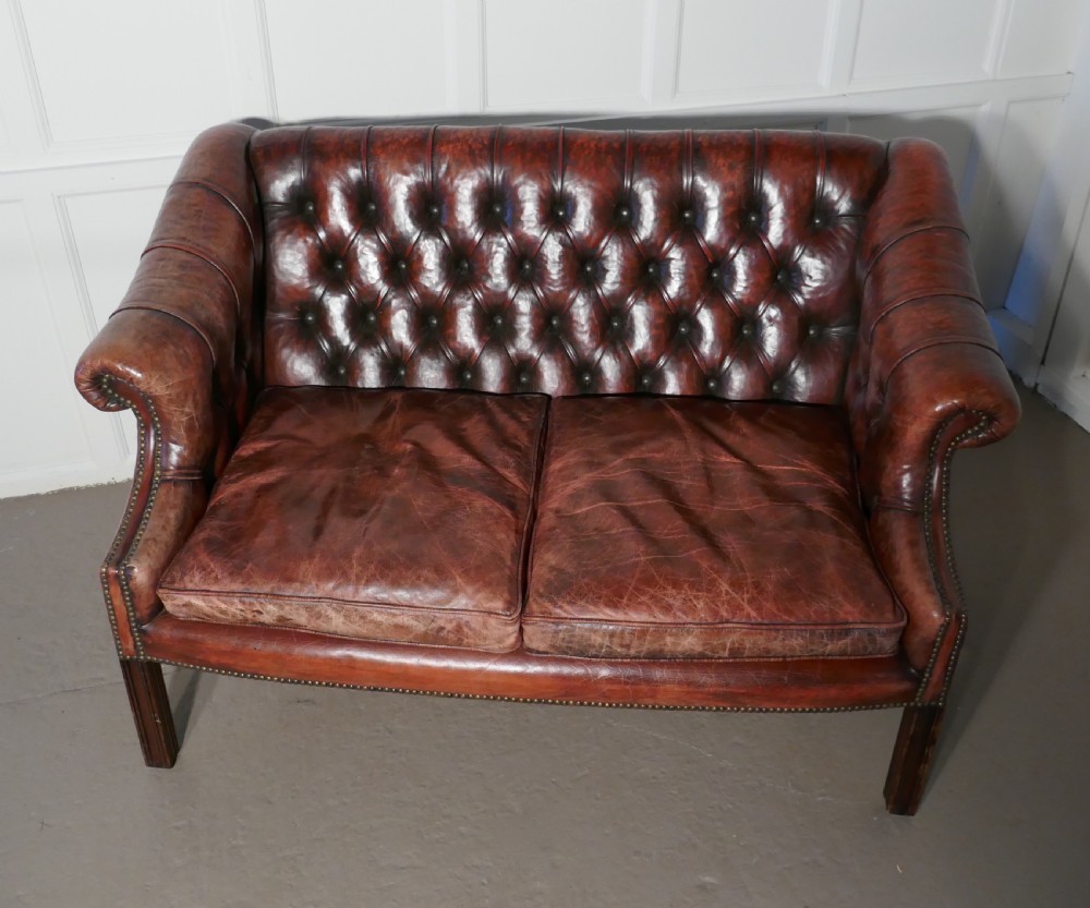 Edwardian Leather 2 Seater Library Chesterfield  Settee View II