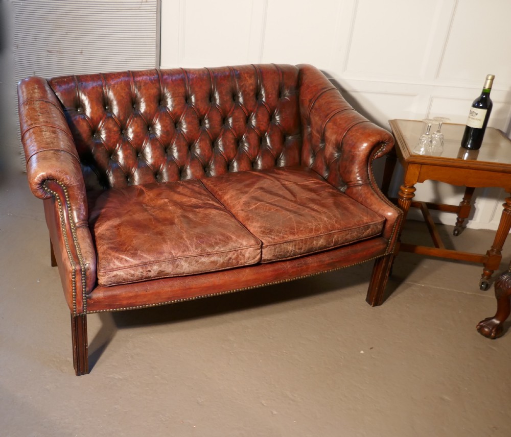 Edwardian Leather 2 Seater Library Chesterfield  Settee View IV