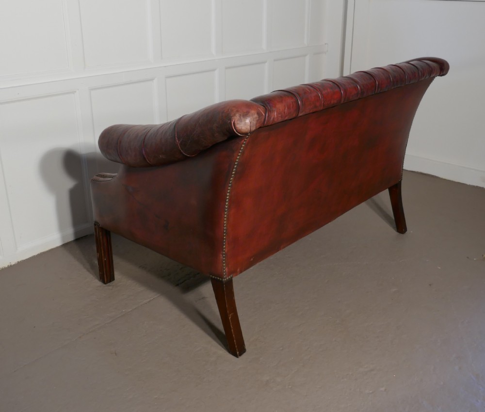 Edwardian Leather 2 Seater Library Chesterfield  Settee View V