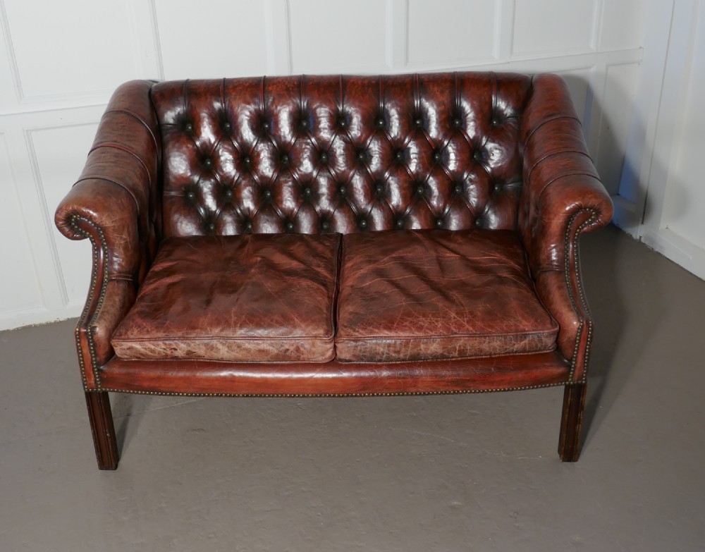 Edwardian Leather 2 Seater Library Chesterfield  Settee View VI