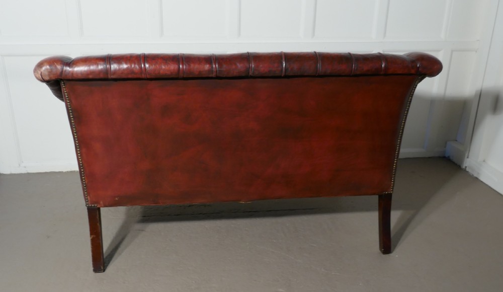 Edwardian Leather 2 Seater Library Chesterfield  Settee View VII