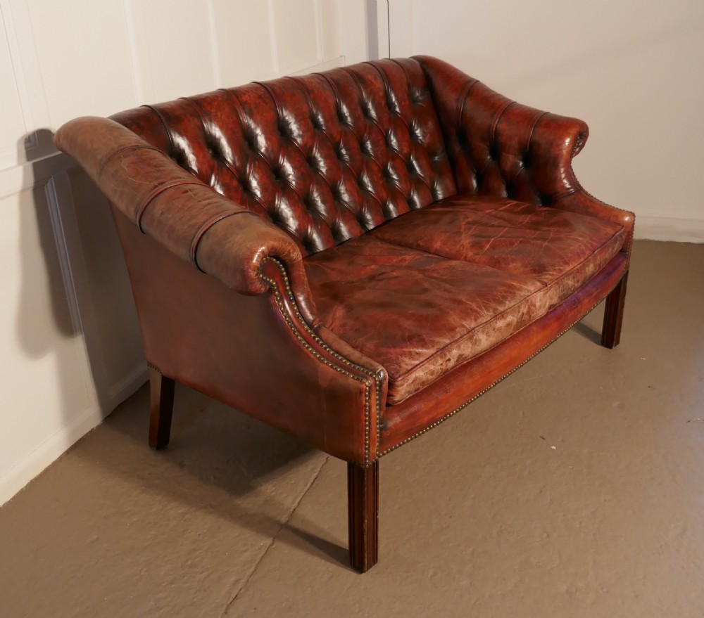 Edwardian Leather 2 Seater Library Chesterfield  Settee View VIII