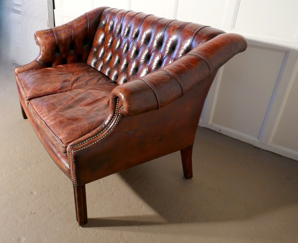 Edwardian Leather 2 Seater Library Chesterfield  Settee View IX
