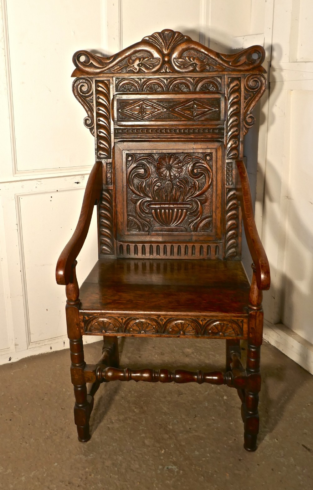 17th Century Carved Oak Wainscot Chair
