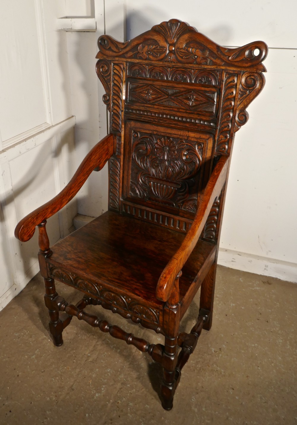 17th Century Carved Oak Wainscot Chair View III