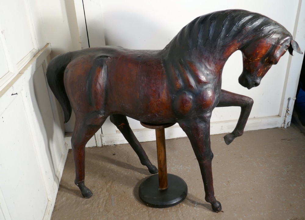 Large Arts and Crafts Leather Model of a Horse View V