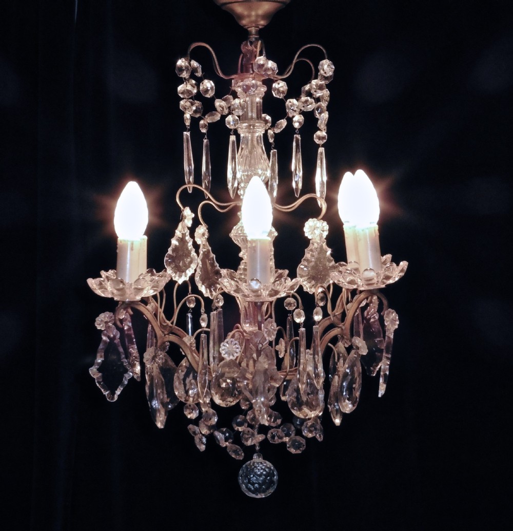 A Charming French Cut Glass 6 Branch Brass Chandelier View II