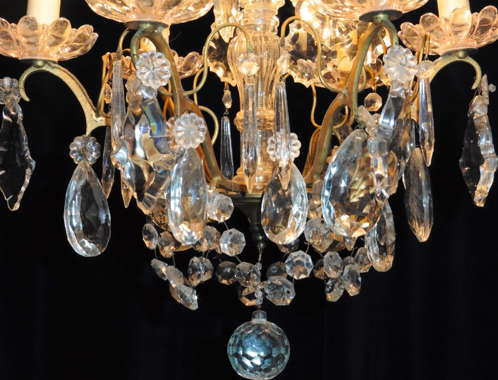 A Charming French Cut Glass 6 Branch Brass Chandelier View IV