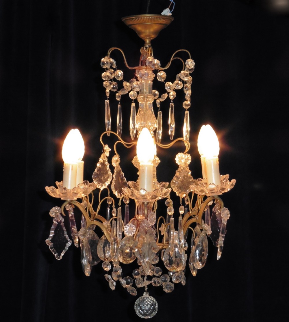 A Charming French Cut Glass 6 Branch Brass Chandelier View V