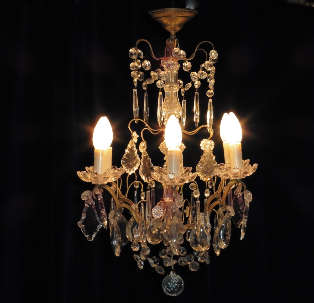 A Charming French Cut Glass 6 Branch Brass Chandelier View VI
