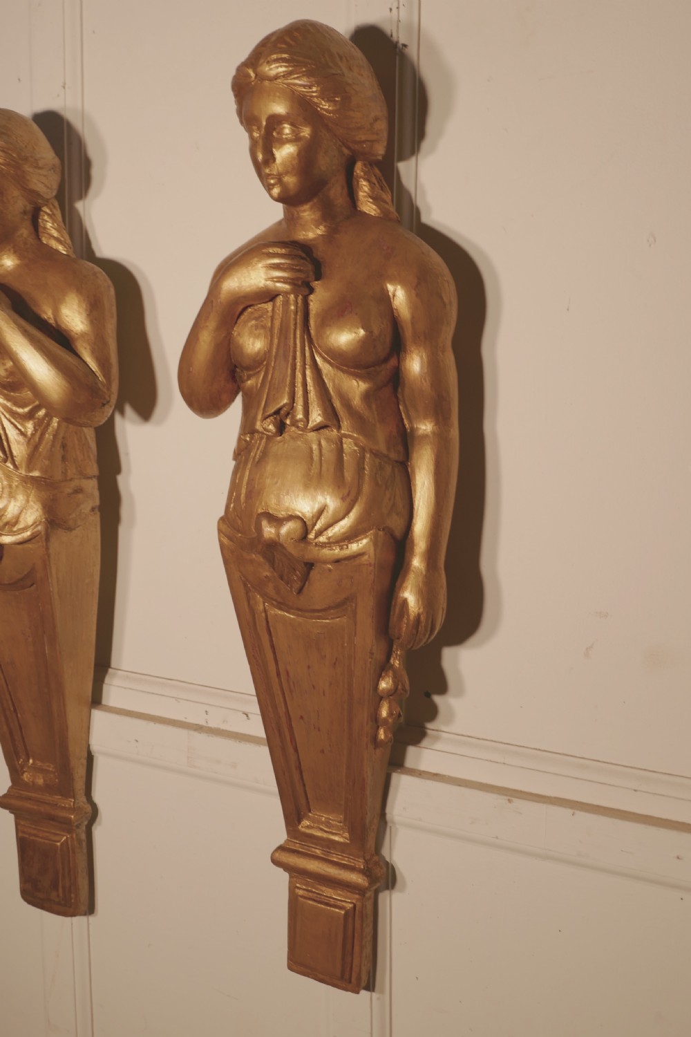 A Pair of Large 19th Century French Antique Plaster Corbel Art Nouveau Figures View IV