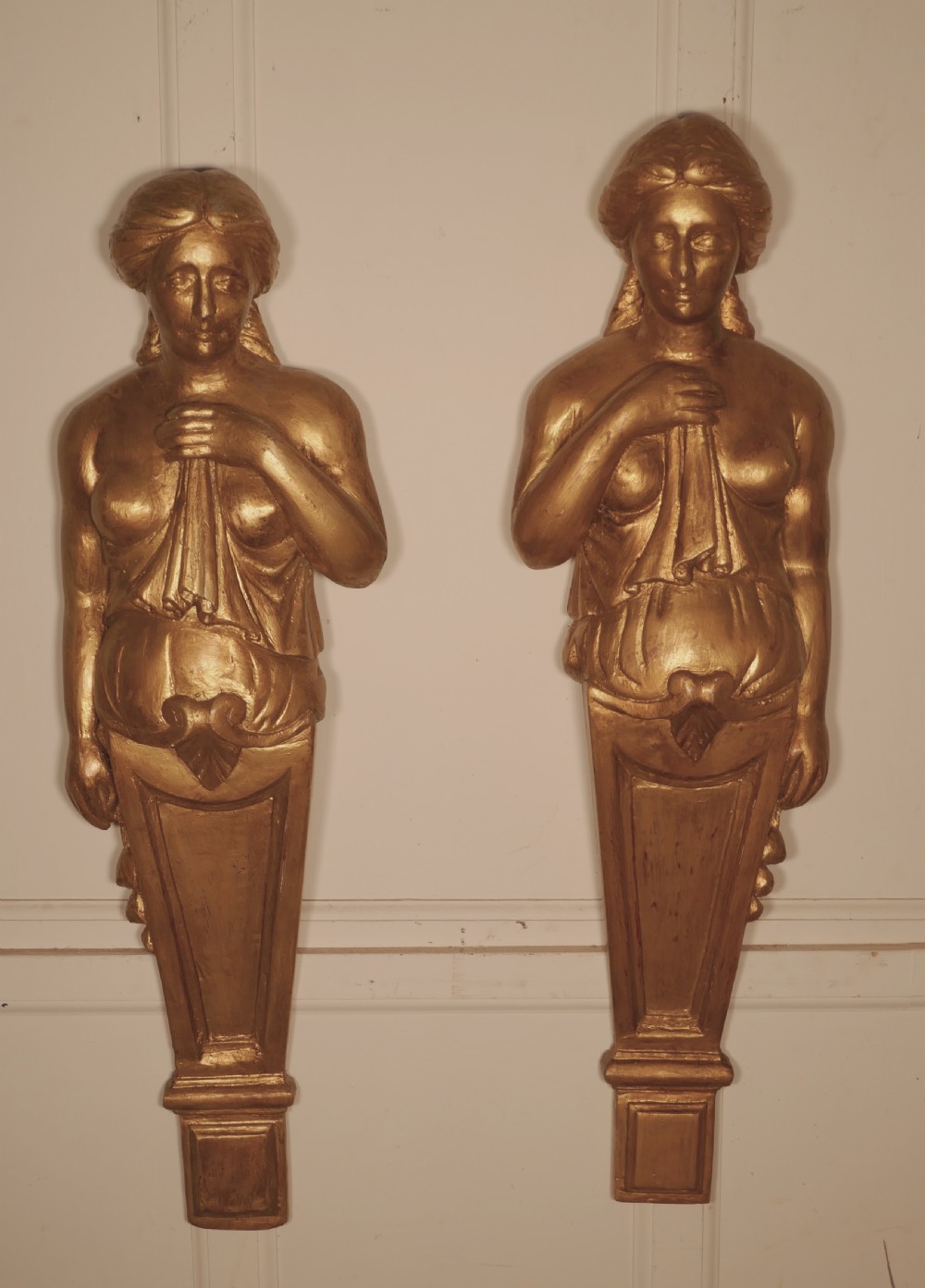 A Pair of Large 19th Century French Antique Plaster Corbel Art Nouveau Figures View V