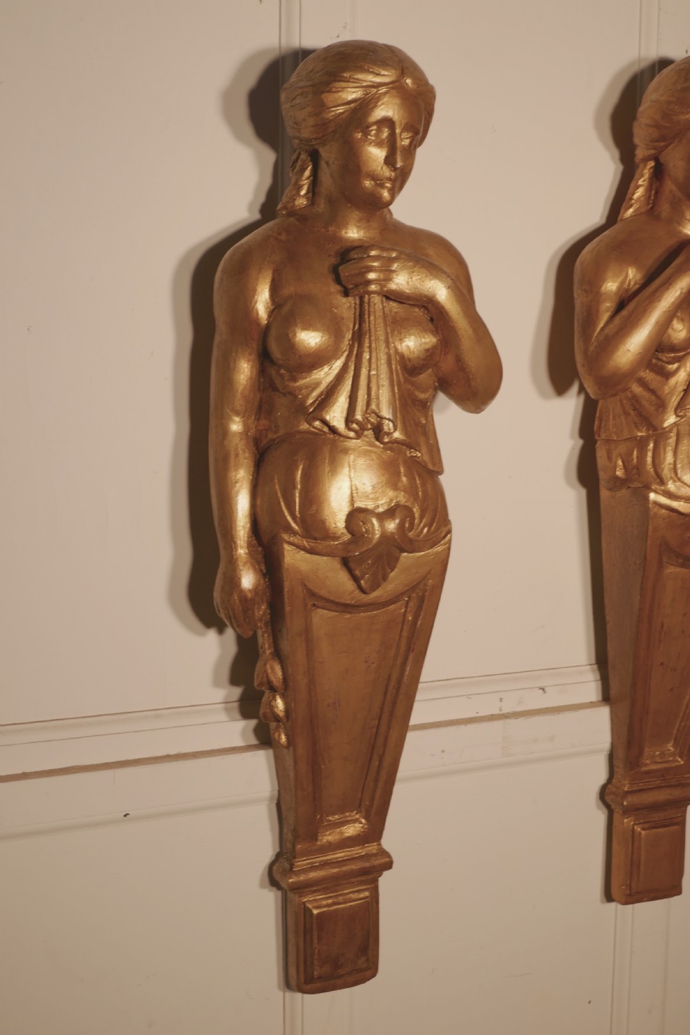 A Pair of Large 19th Century French Antique Plaster Corbel Art Nouveau Figures View VI