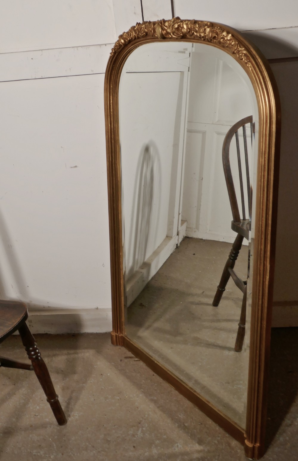 French 19th Century Louis Philippe Wall Mirror Decorated Roses View II
