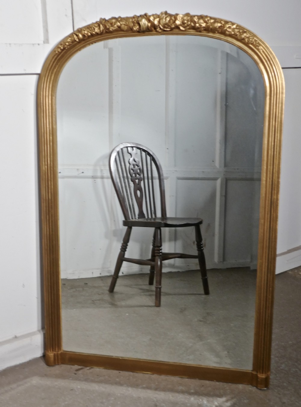 French 19th Century Louis Philippe Wall Mirror Decorated Roses View IV