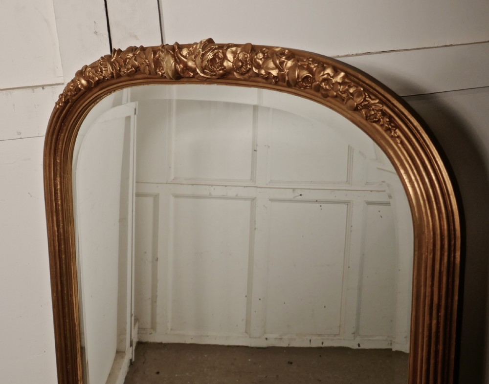 French 19th Century Louis Philippe Wall Mirror Decorated Roses View V
