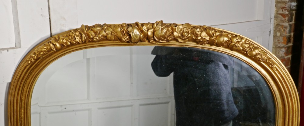 French 19th Century Louis Philippe Wall Mirror Decorated Roses View VI
