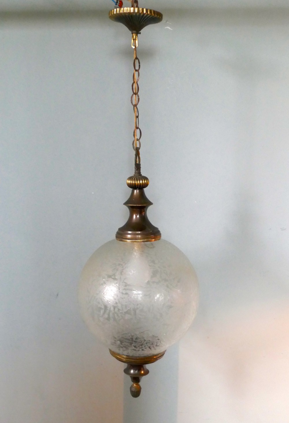 Large French Art Deco Globe Frosted Glass Hanging Pendant Light View II