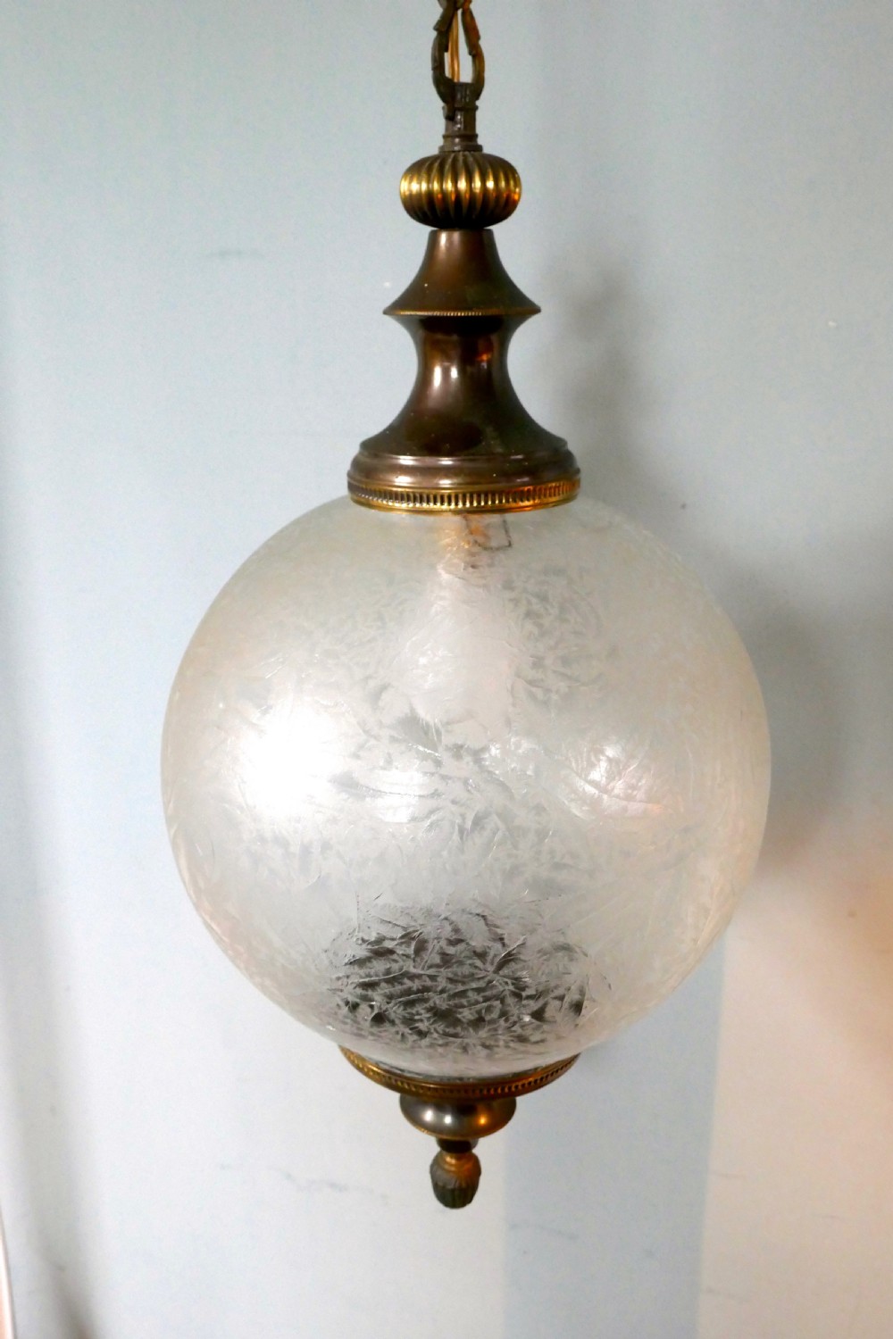 Large French Art Deco Globe Frosted Glass Hanging Pendant Light View VIII