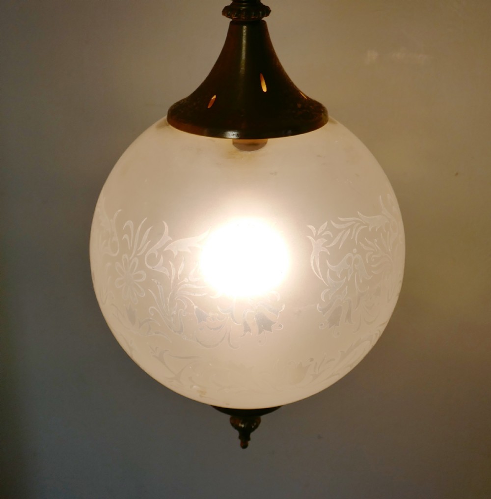 French Art Deco Globe Opaline Glass Hanging Pendant Light View VI