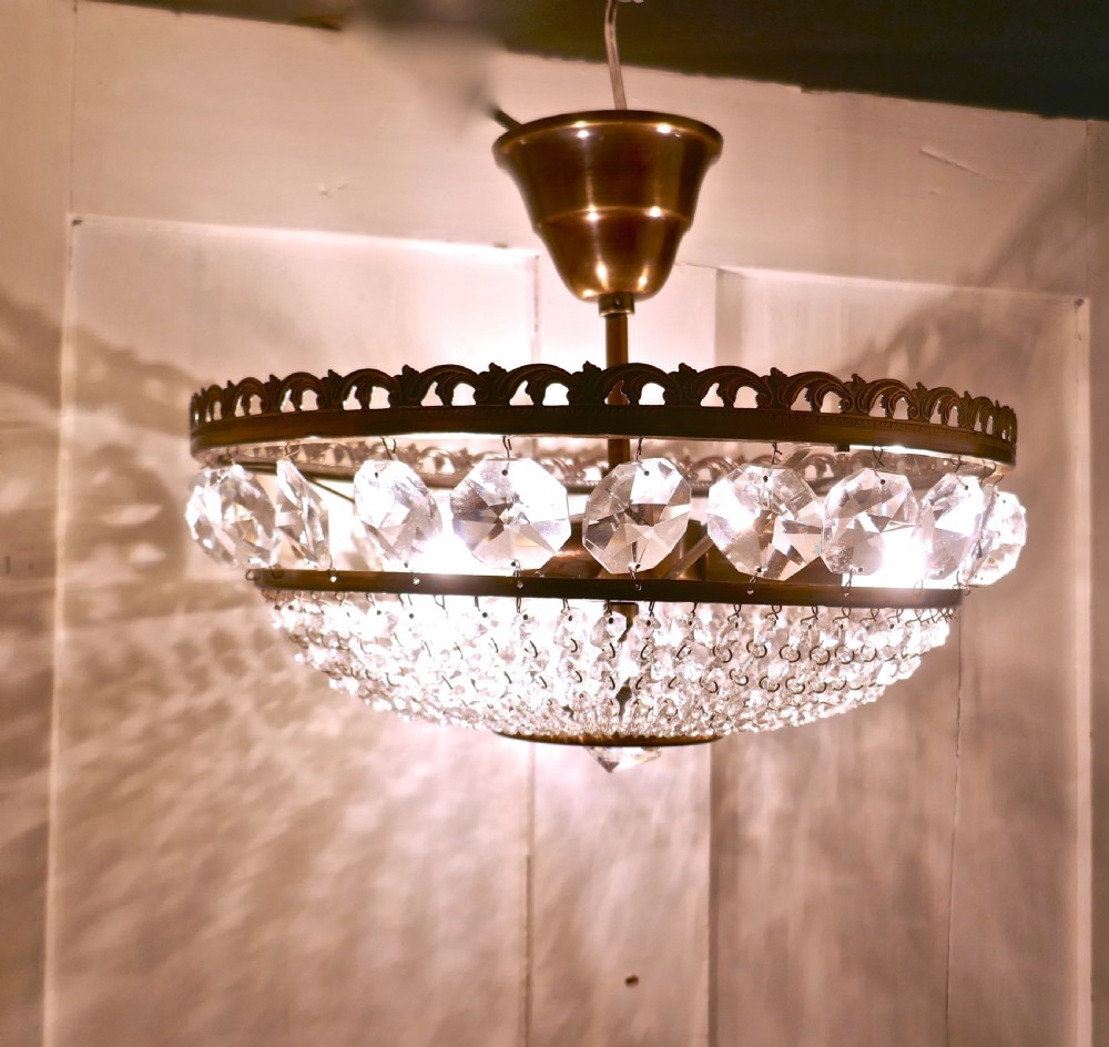 Large French Basket Crystal Chandelier View II
